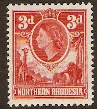 Northern Rhodesia 1953 3d Scarlet. SG65.